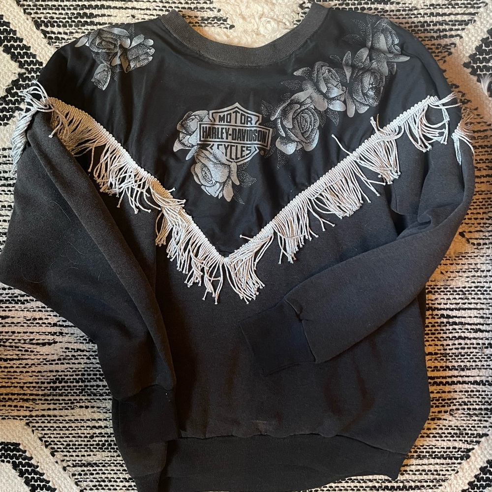 Vintage Harley Davidson Fringe Roses Crewneck